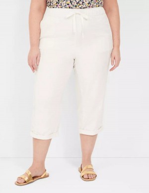 Women Lane Bryant Slub Pull-On Crop Pants White Rose | HPT118JQ