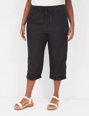 Women Lane Bryant Slub Pull-On Crop Pants Black | EKE869FX