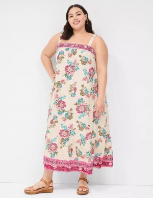 Women Lane Bryant Smocked Square-Neck Maxi Dress White Multicolor | PMO938IS