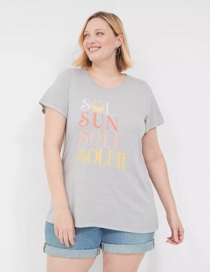 Women Lane Bryant Sol Sun Graphic Tee T Shirts Grey | VMH3627YV