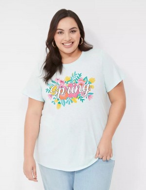 Women Lane Bryant Spring Graphic Tee T Shirts Blue | OQO5797IO