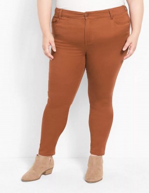 Women Lane Bryant Straight Fit 5-Pocket Sateen Skinny Pants Brown | NFP764SR