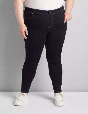 Women Lane Bryant Straight Fit High-Rise Sateen Skinny Jeans Dark Blue | QRH7820CZ