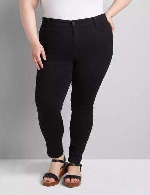 Women Lane Bryant Straight Fit High-Rise Sateen Skinny Jeans Black | MTY1458TT