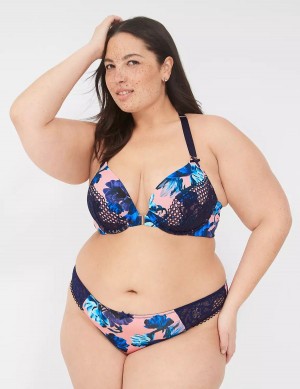 Women Lane Bryant Strappy-Back Boost Plunge Front-Close Bralettes Pink Blue Multicolor | DQG7916KQ