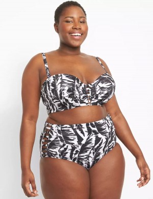 Women Lane Bryant Strappy Ruched-Side Swim Briefs White Black | CQR9146UI