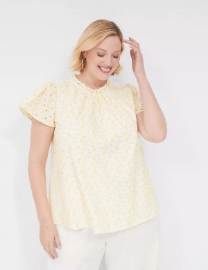 Women Lane Bryant Subtle Swing Cap-Sleeve Eyelet & Knit Top T Shirts Yellow | MMB3136XV