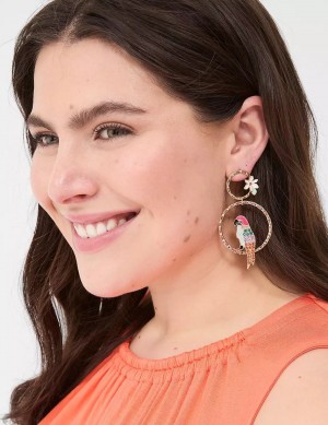 Women Lane Bryant Summer Whimsy Parrot Statement Earrings Gold | OAD3516XL