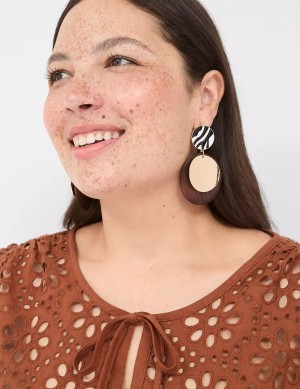 Women Lane Bryant Summer Whimsy Zebra Print Drop Earrings Gold | XRG6740WF