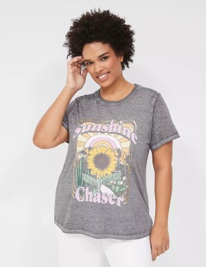 Women Lane Bryant Sunshine Chaser Graphic Tee T Shirts Grey | TBA2030PC