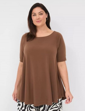 Women Lane Bryant Swing Boatneck Top T Shirts Brown | HSE5410TY