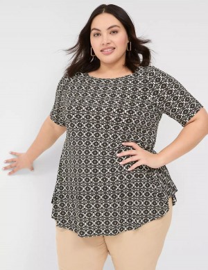 Women Lane Bryant Swing Boatneck Top T Shirts Black | KLN7054VN