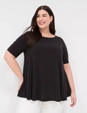 Women Lane Bryant Swing Boatneck Top T Shirts Black | PDX8865DL