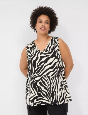 Women Lane Bryant Swing Cinch-Shoulder Tank Top White Black | BLN3851CS