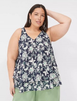 Women Lane Bryant Swing Double-Layer Chiffon Tank Top Navy Purple | OGX6950OG