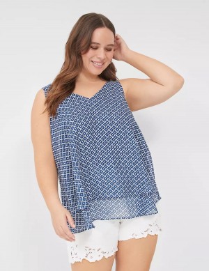 Women Lane Bryant Swing Double-Layer Chiffon Tank Top Blue | HUK3414NA