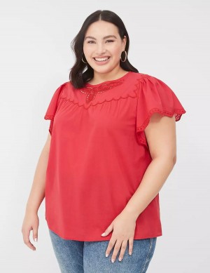 Women Lane Bryant Swing Eyelet-Trim Popover Blouse Red | COH8698UF