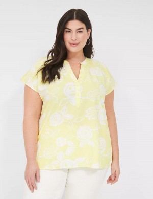 Women Lane Bryant Swing Notch-Neck Woven & Knit Top Blouse White Yellow | RAO9710HO