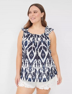 Women Lane Bryant Swing Ruffle-Sleeve Tank Top Navy White | RLX166HL