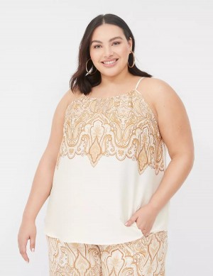 Women Lane Bryant Swing Satin Top Tank Top White Brown | VTQ683DF