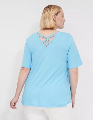 Women Lane Bryant Swing Strappy-Back Tee T Shirts Blue | BAI3943RD