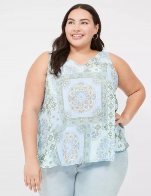 Women Lane Bryant Swing V-Neck Single-Layer Chiffon Tank Top Blue | LVO317LX