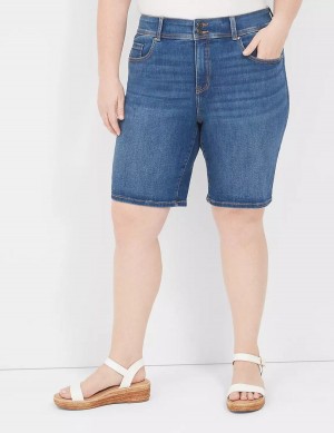 Women Lane Bryant Tighter Tummy Fit High-Rise Bermuda Jean Shorts Blue | RAG6517QF