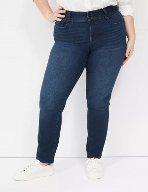 Women Lane Bryant Tighter Tummy Fit High-Rise Straight Jeans Dark Blue | CXV7539XB