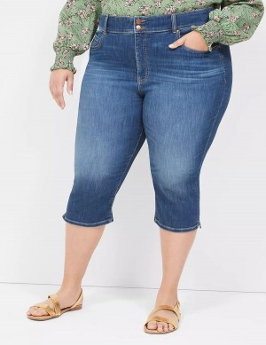 Women Lane Bryant Tighter Tummy Fit High-Rise Pedal Jeans Blue | EYR663LG