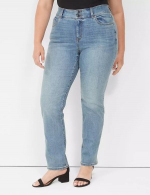 Women Lane Bryant Tighter Tummy High-Rise Straight Jeans Blue | TOV5955HS