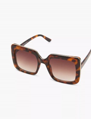 Women Lane Bryant Tortoiseshell Print With Goldtone Trim Square Sunglasses Brown | VPS5510CY