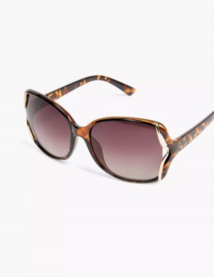 Women Lane Bryant Tortoiseshell Print & Goldtone Side-Detail Rounded Square Sunglasses Yellow | KCQ3782QM