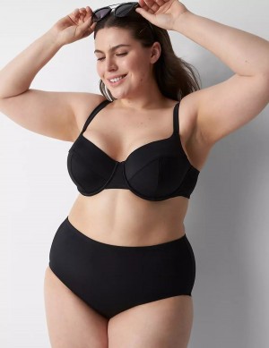 Women Lane Bryant Underwire Balconette Swim Bikini Top Black | MBL8035TS