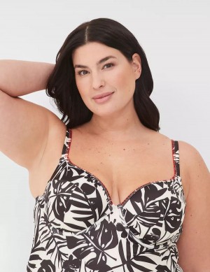 Women Lane Bryant Underwire Balconette Tankini Bikini Top White Black | QJN2482NK