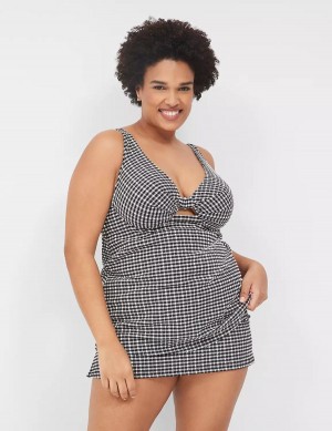 Women Lane Bryant Underwire Knot-Front Tankini Bikini Top Black White | KMV6818RH