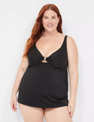 Women Lane Bryant Underwire O-Ring Tankini Bikini Top Black | STX6756AP