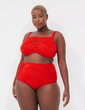 Women Lane Bryant Unlined with Lace Overlay Balconette Bra Red | UXV8232QS