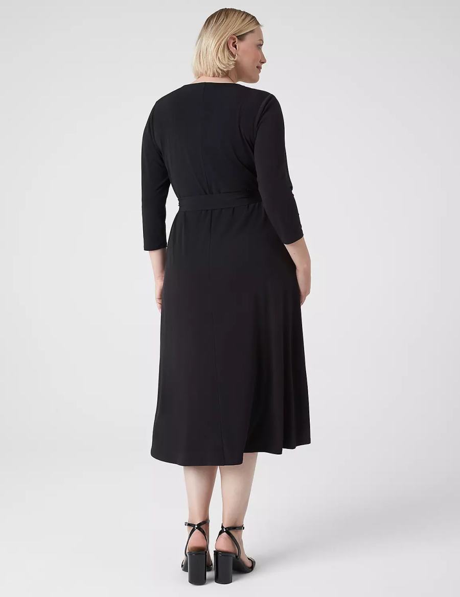 Women Lane Bryant 3/4-Sleeve High-Low Jersey Midi Dress Black | KBO221VY