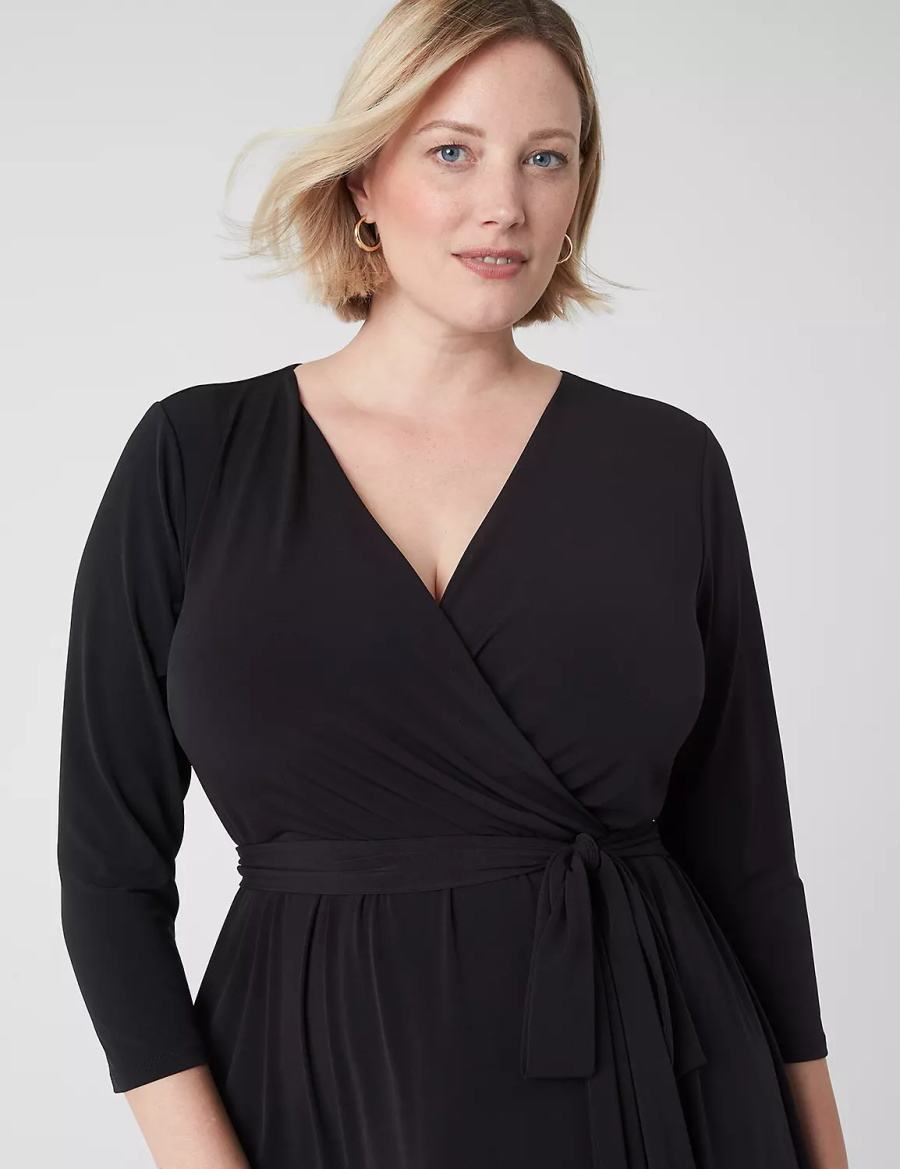 Women Lane Bryant 3/4-Sleeve High-Low Jersey Midi Dress Black | KBO221VY