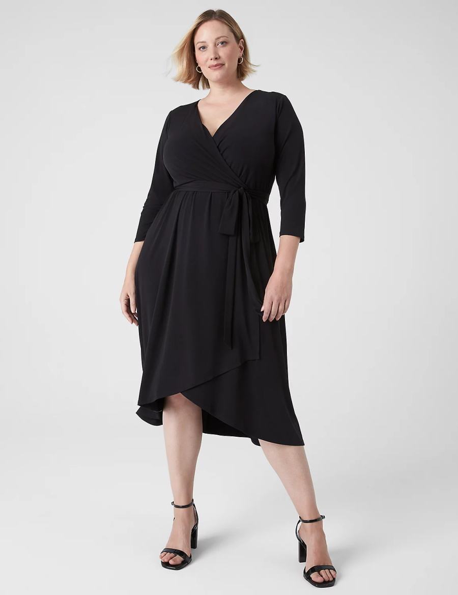 Women Lane Bryant 3/4-Sleeve High-Low Jersey Midi Dress Black | KBO221VY