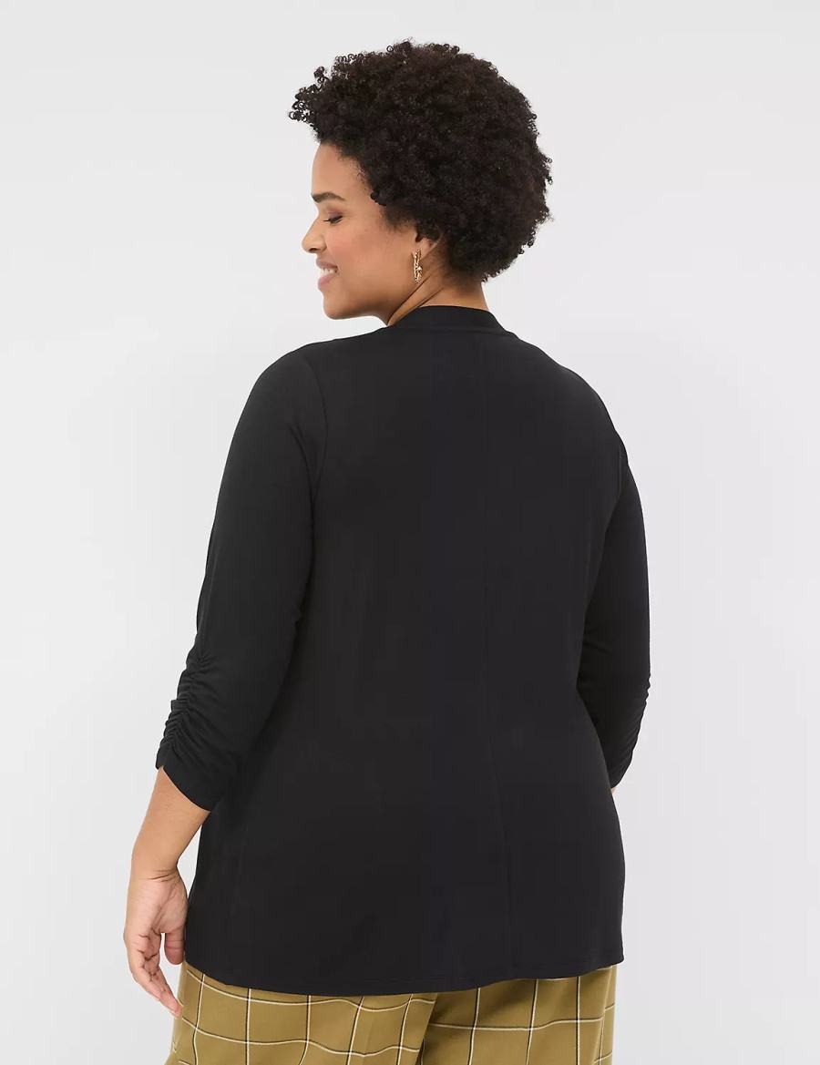 Women Lane Bryant 3/4 Ruched-Sleeve Open-Front Overpiece Robe Black | WMH8684KX