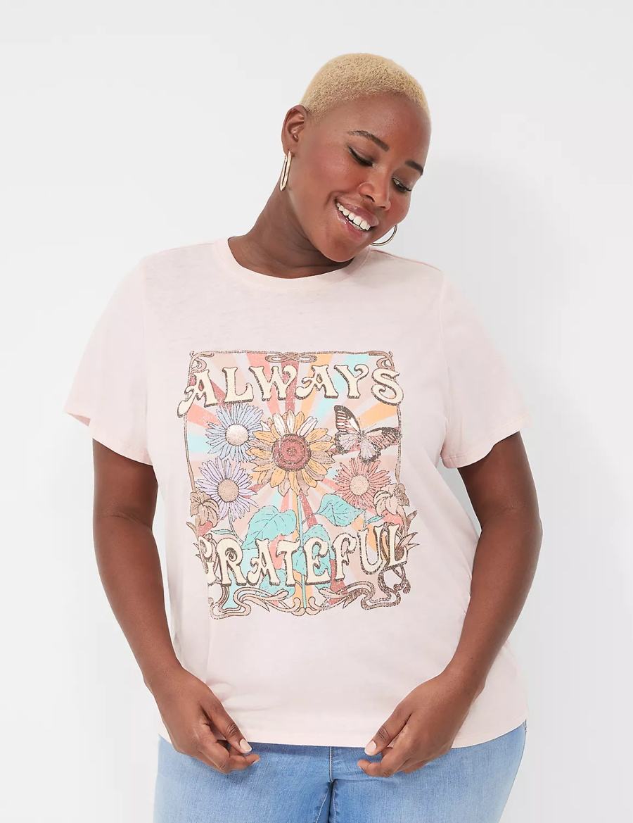 Women Lane Bryant Always Grateful Graphic Tee T Shirts Pink | NNI10041IZ