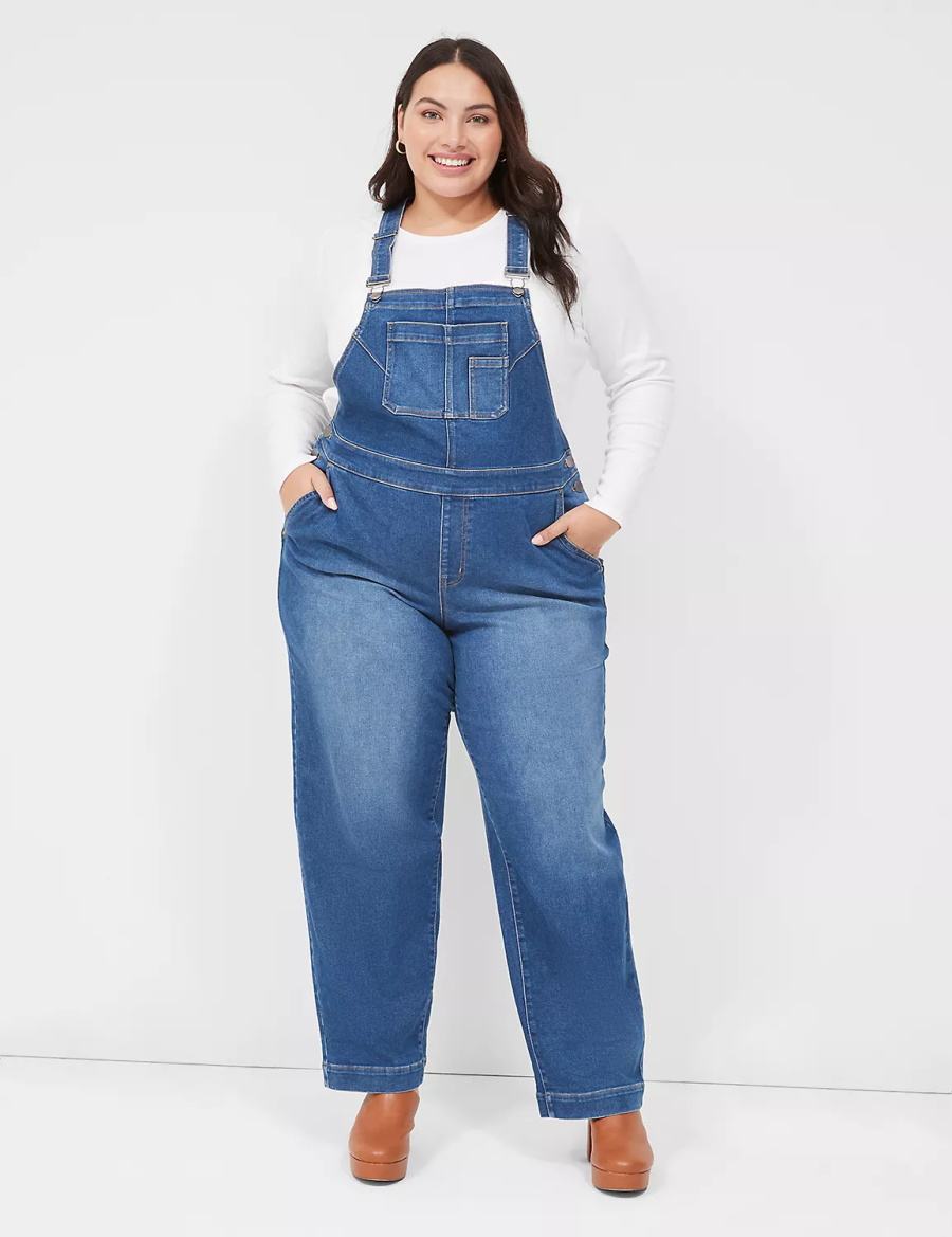 Women Lane Bryant Authentic Straight Leg Denim Overall Blue | PEU3236BT