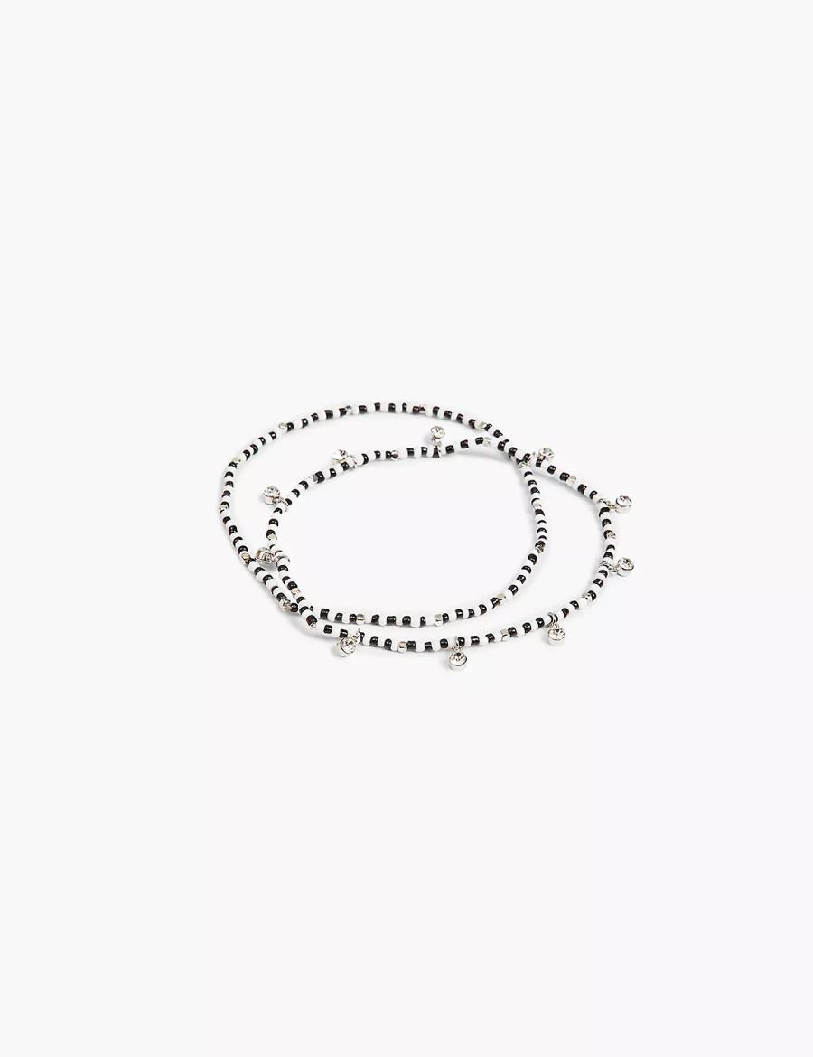 Women Lane Bryant Beaded Stretch Anklet Silver | VCN7295CK