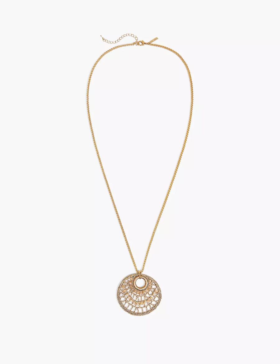 Women Lane Bryant Beaded Woven Filigree Pendant Necklace Gold | FYT2242ST