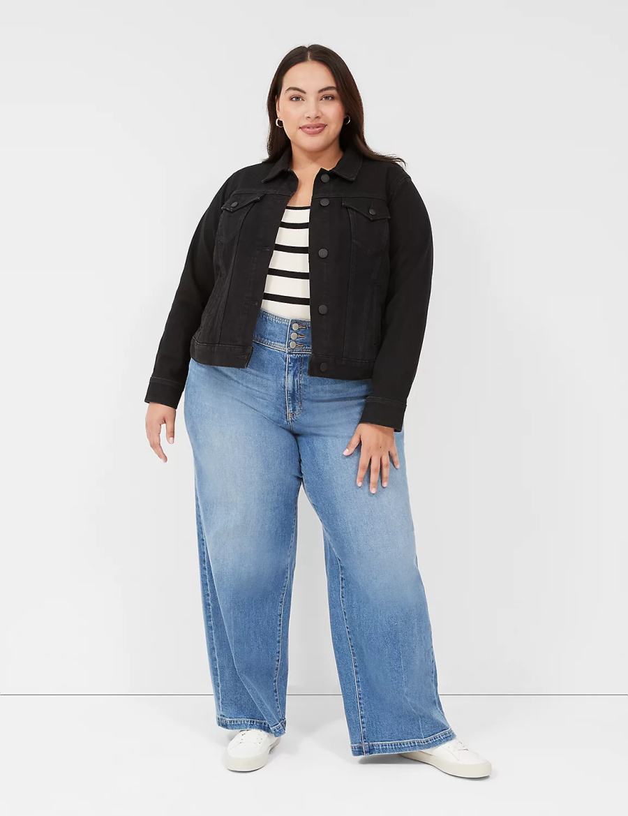 Women Lane Bryant Black Denim Jackets Black | LAQ6596DK