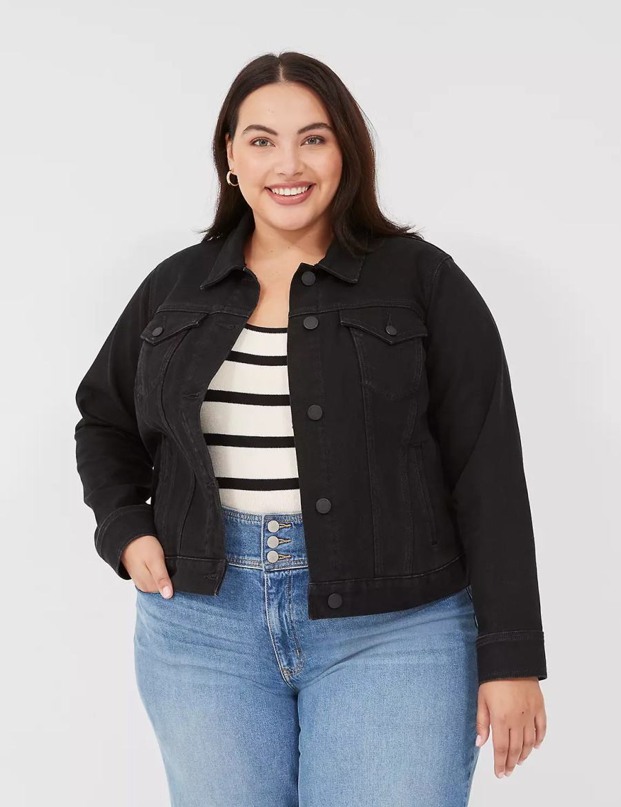 Women Lane Bryant Black Denim Jackets Black | LAQ6596DK