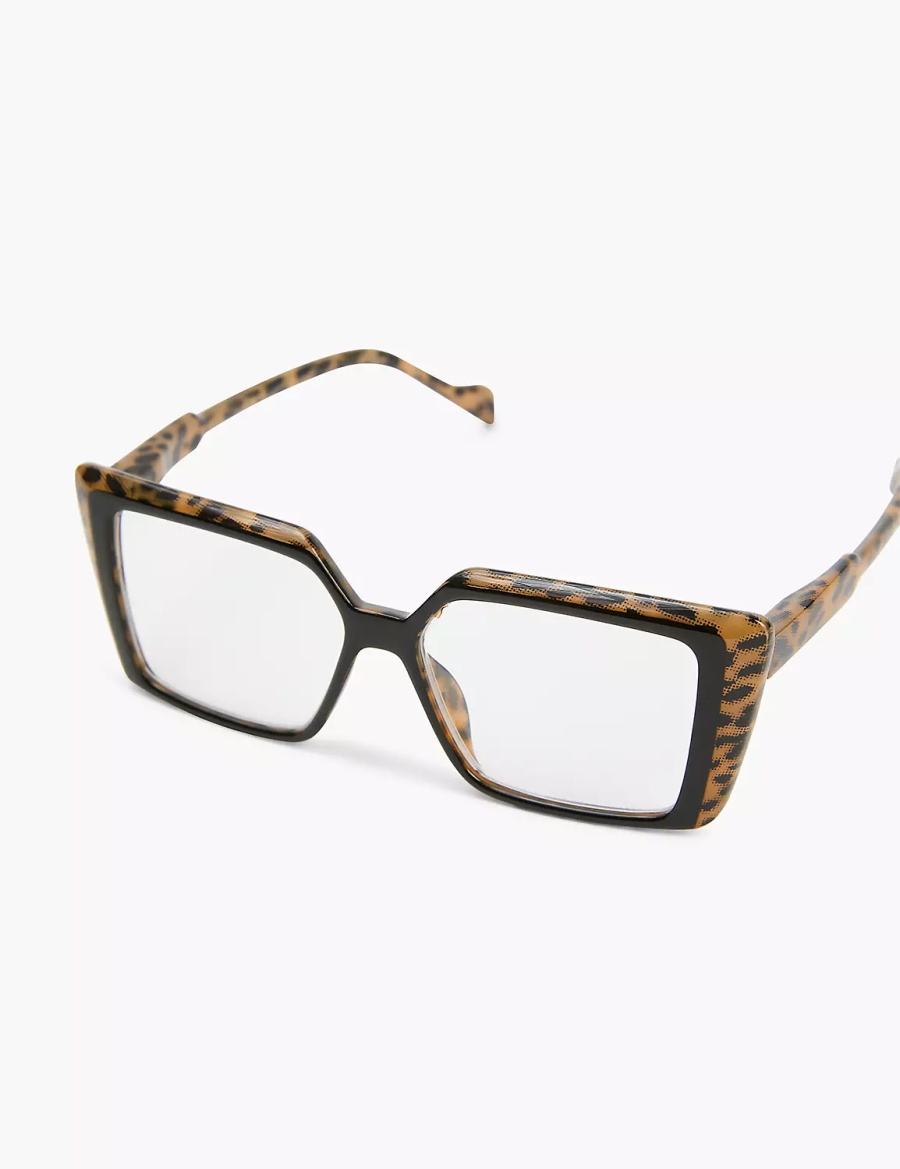 Women Lane Bryant Black & Cheetah Print Cateye Reading Glasses Black | SOL407JH