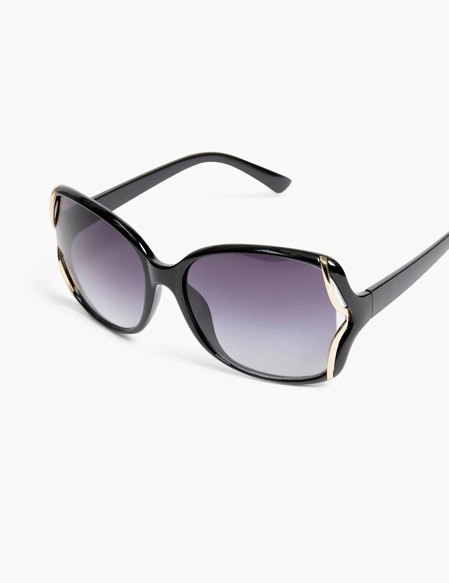 Women Lane Bryant Black & Goldtone Side-Detail Rounded Square Sunglasses Black | XQC1383LO