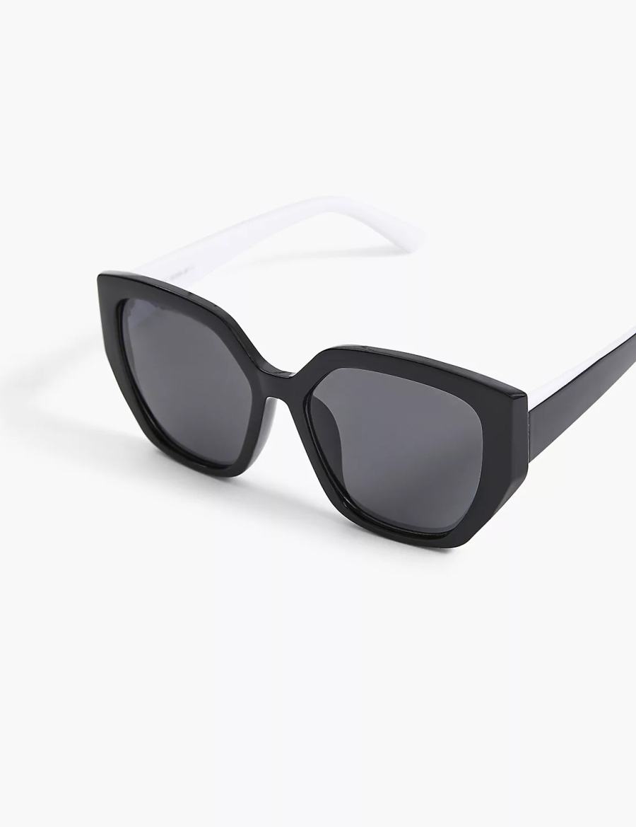 Women Lane Bryant Black & White Cateye Sunglasses Black | RSO241BN